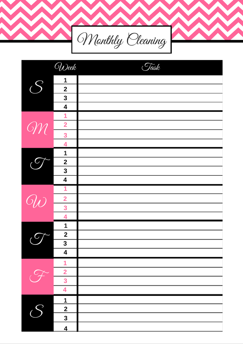 Monthly Cleaning Printables, Free Printables