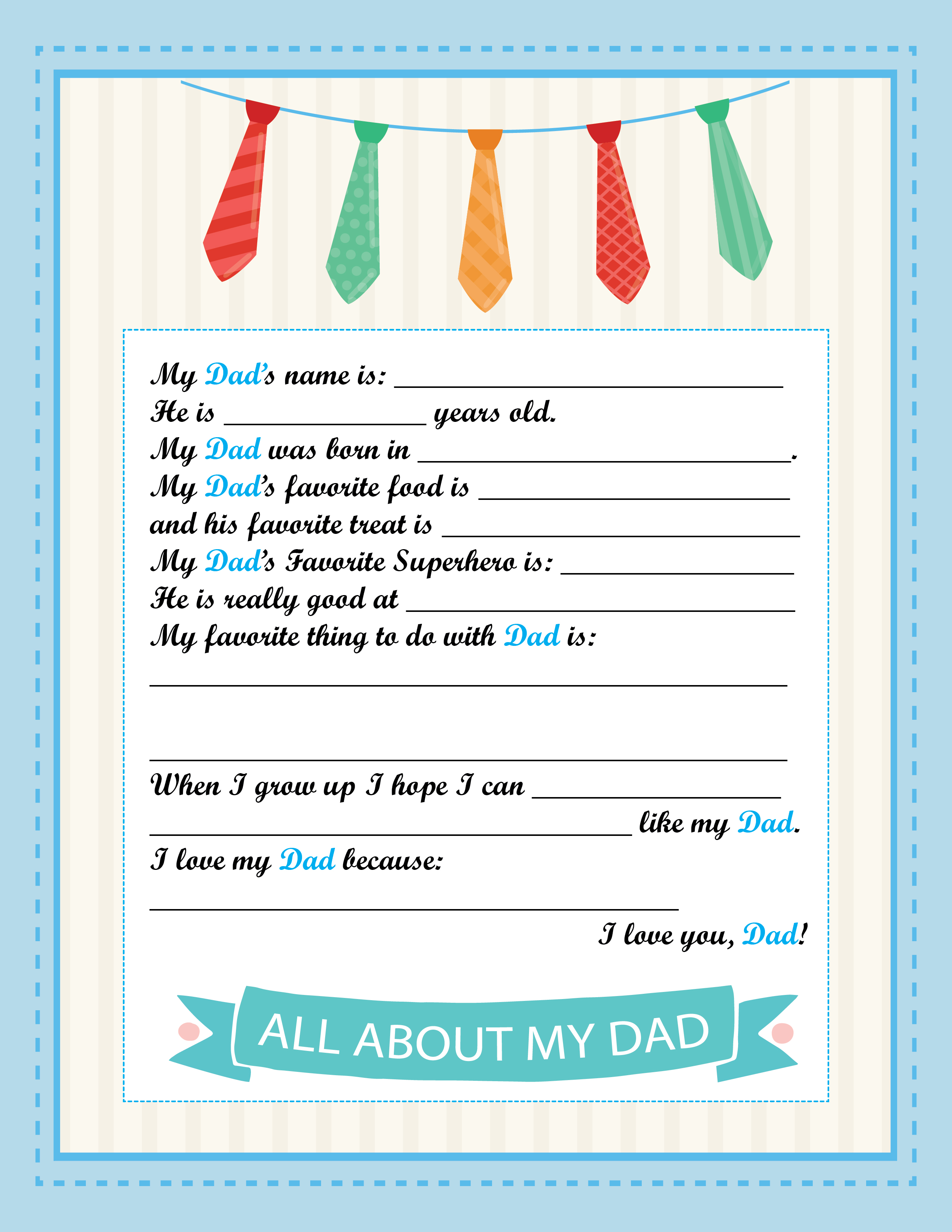 Father s Day Printable Worksheet For Kids Such A Time As This