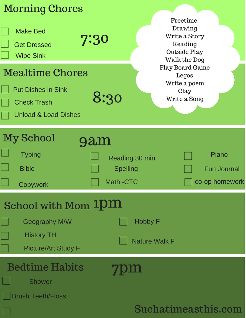 homeschool schedules to print