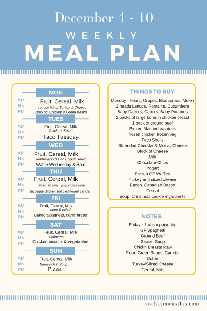 Meal Plan for the Week of December 4th ~ Such a Time As This